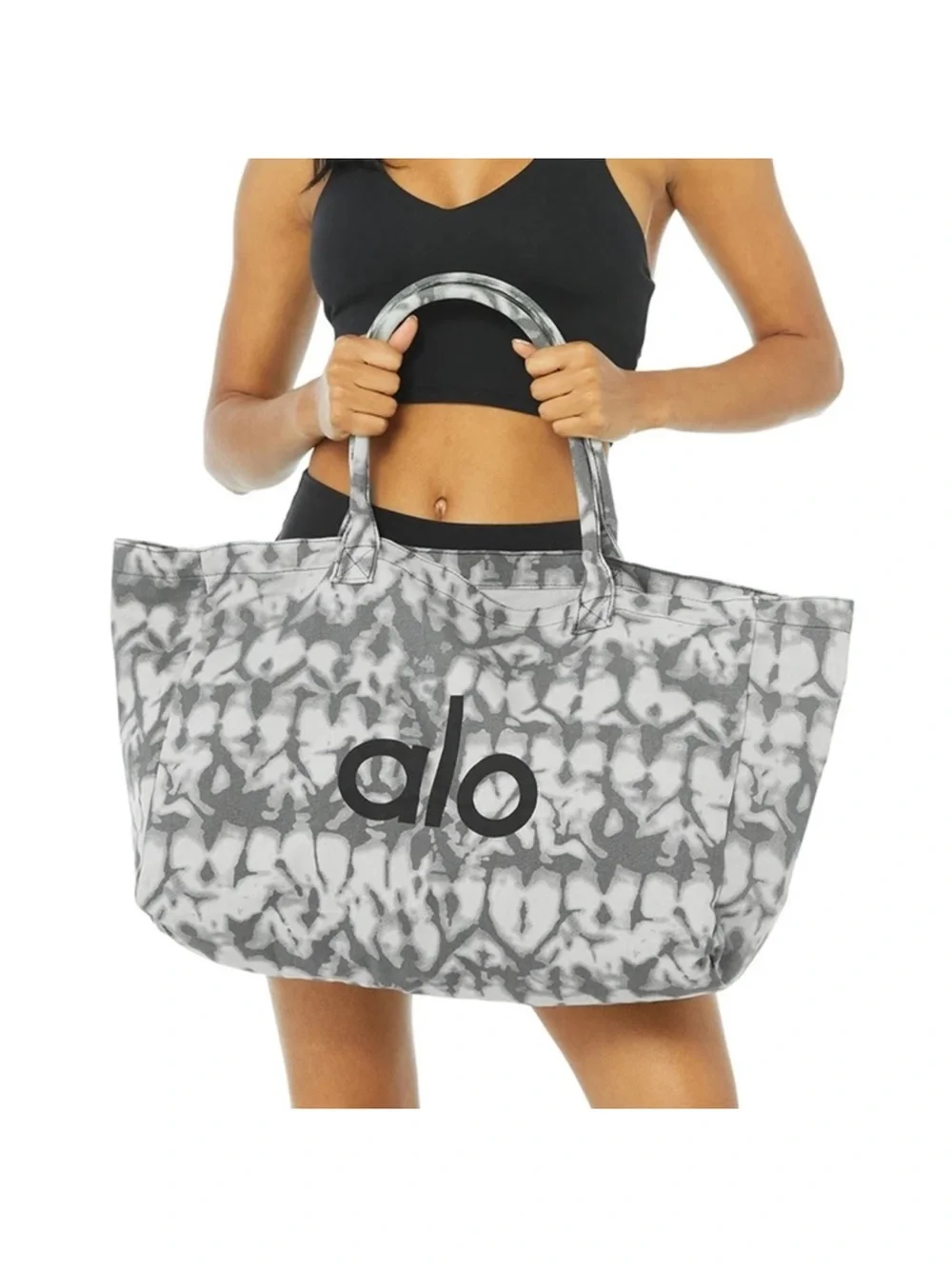 NWT ALO Yoga Gray Tie-Dye Canvas Tote with Black Logo